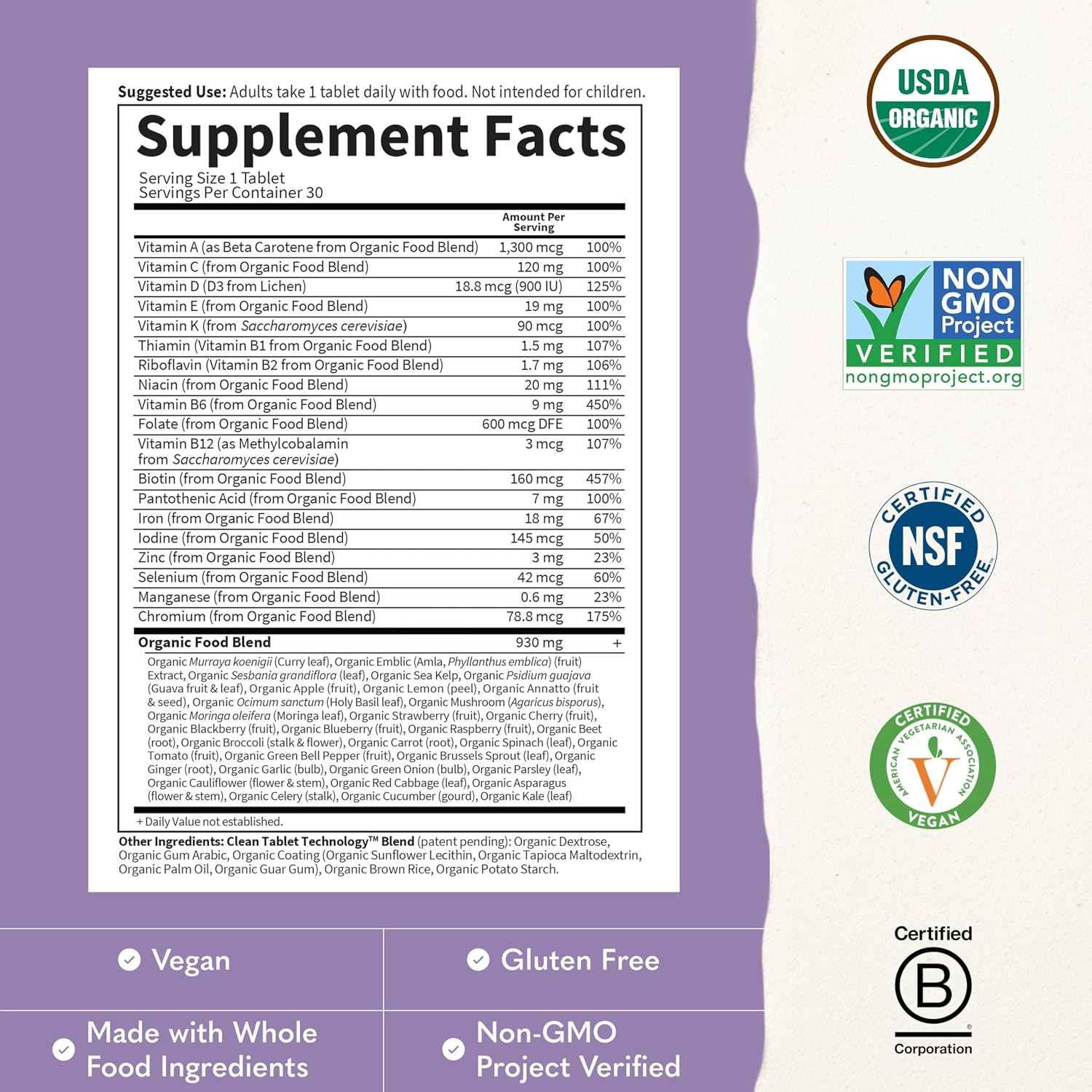 Garden of Life Organics Prenatal Once Daily with Folate, Vitamin C, B6, B12 & D3 – Prenatal Vitamins for Women with Energy Metabolism Support for Healthy Fetal Development, Non-GMO, Vegan, 30 Tablets