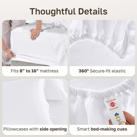 California Design Den Luxury 600 Thread Count Queen Sheets Set,Bright White
