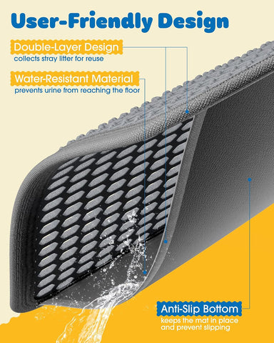 Powools Cat Litter Mat, 23.2 x 14.6 in, Waterproof, Non-Slip, Grey