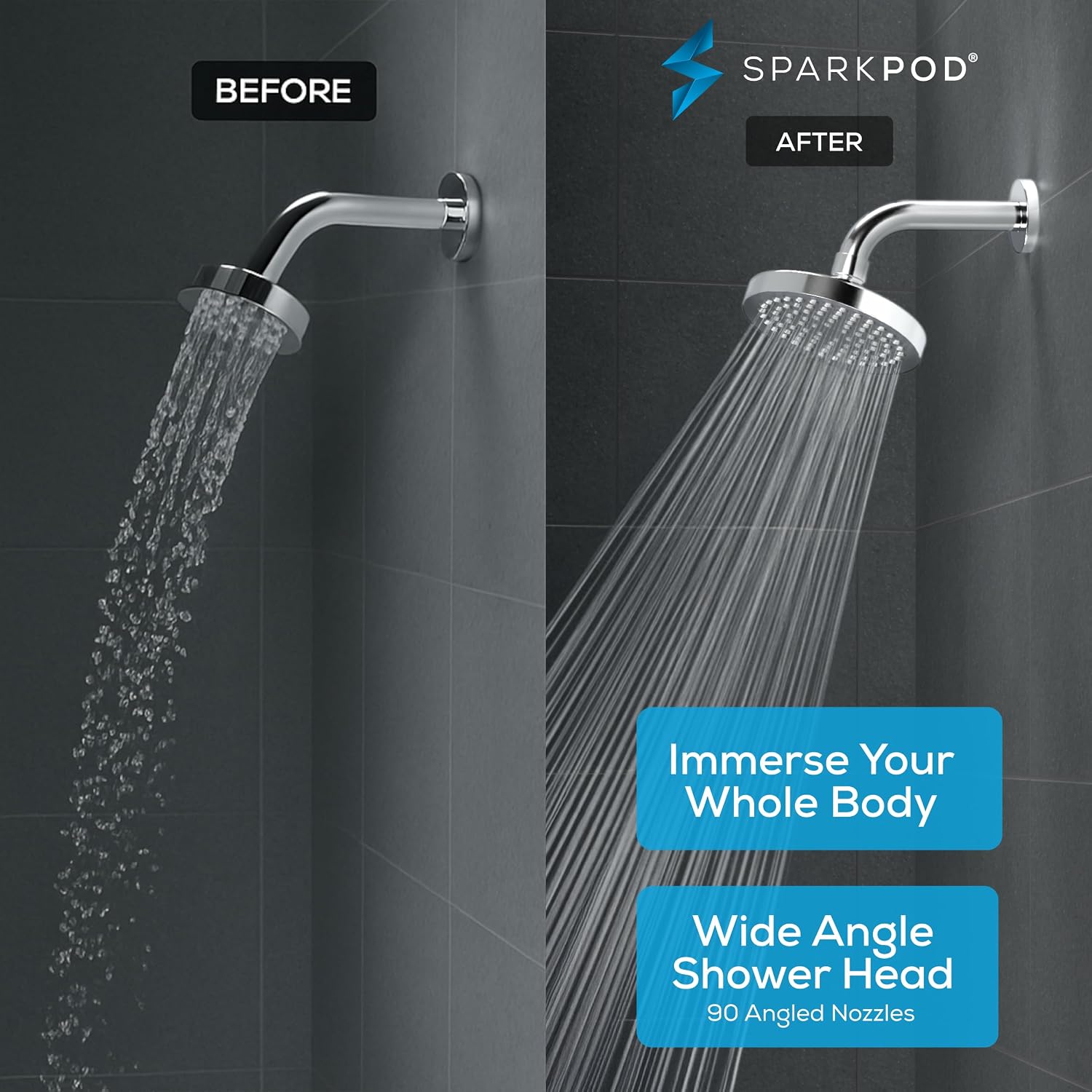 SparkPod Rain Shower Head, 6 Inch Round, Luxury Polished Chrome Finish