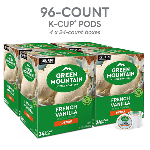 Green Mountain Coffee Roasters French Vanilla Decaf, Single-Serve Keurig K-Cup Pods, Flavored Light Roast Coffee Pods, 96 Count