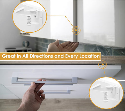 [12-Pack] Invisible Baby Proofing Cabinet Locks - No Drill Child Safety Drawer Latches - Adhesive Childproof Latch for Cabinets, Kitchen & Furniture - Secure Toddler & Infant Safety No Tools Required