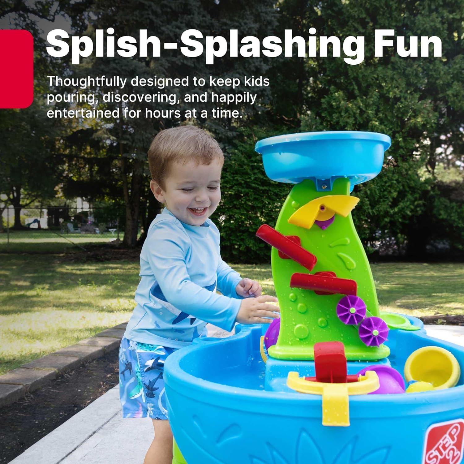 Step2 Rain Showers Splash Pond Toddler Water Table, Outdoor Kids Water Sensory Table, Ages 18+ Months, 13 Piece Water Toy Accessories, Blue & Green