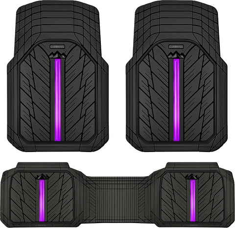 CAR PASS Rubber Floor Mats for Cars, Car Mats Full Sets DeepDish,Universal S~L Size Trim-to Fit Automotive Floor Mat for Truck Van SUV, Heavy Duty Waterproof All-Weather Floor Liners Black Purple