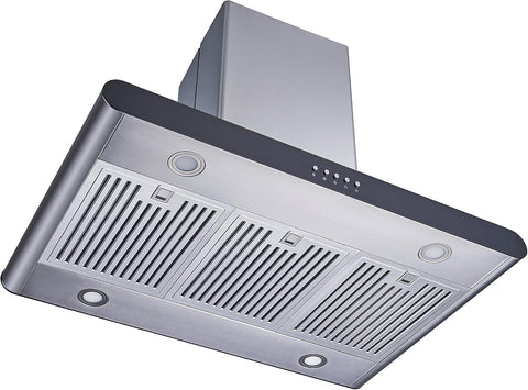 Winflo 36 In. Convertible Stainless Steel Island Range Hood with Stainless Steel Baffle Filters and Push Button Control