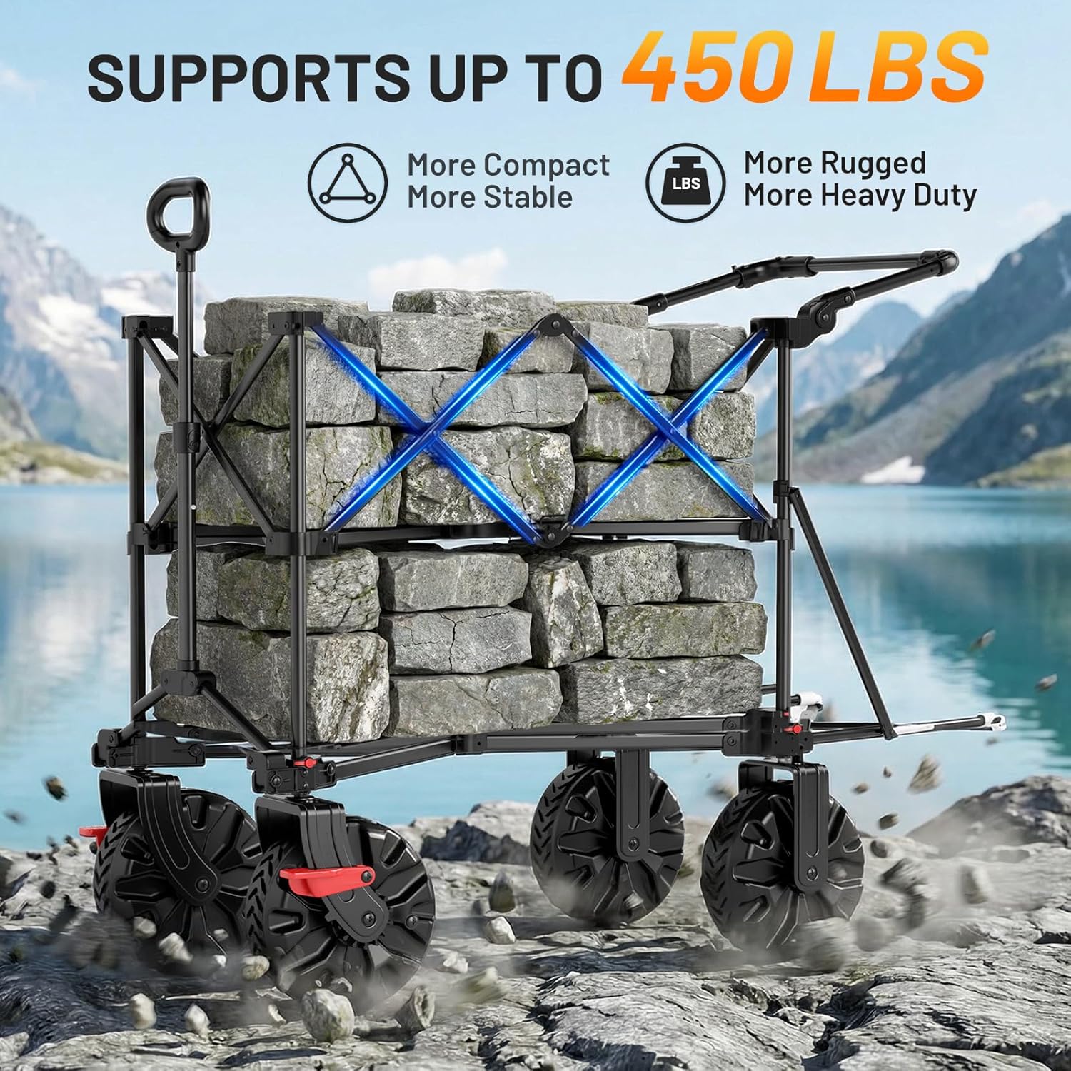TIMBER RIDGE Push & Pull Double Decker Wagon, 400L Capacity & 450lb Load