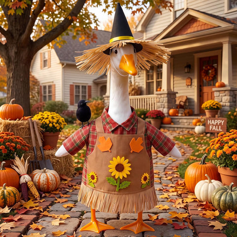 Scarecrow Porch Goose Outfit for 23 Inch Statue Goose, Fall Yard Decor