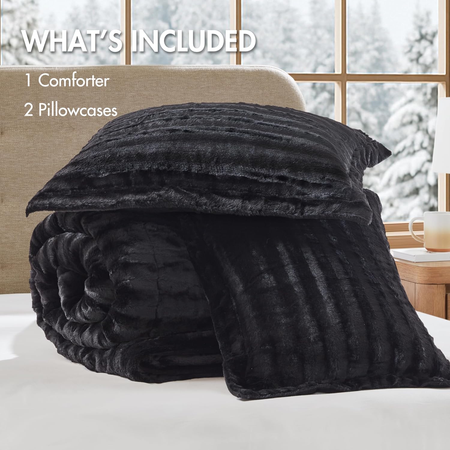 Madison Park Duke Plush Reverse Queen Comforter Set, 3 Piece, Black