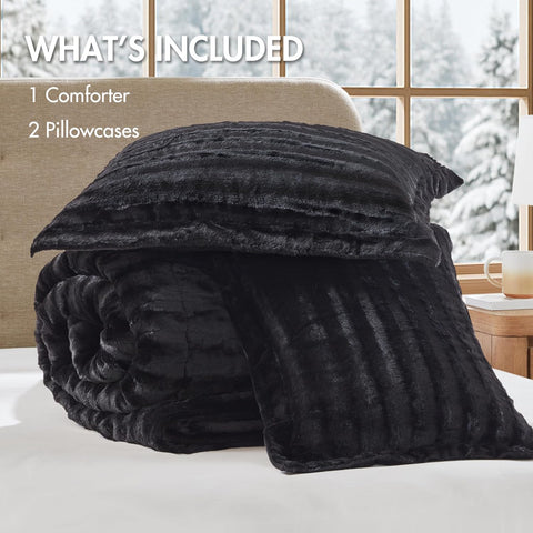 Madison Park Duke Plush Reverse Queen Comforter Set, 3 Piece, Black
