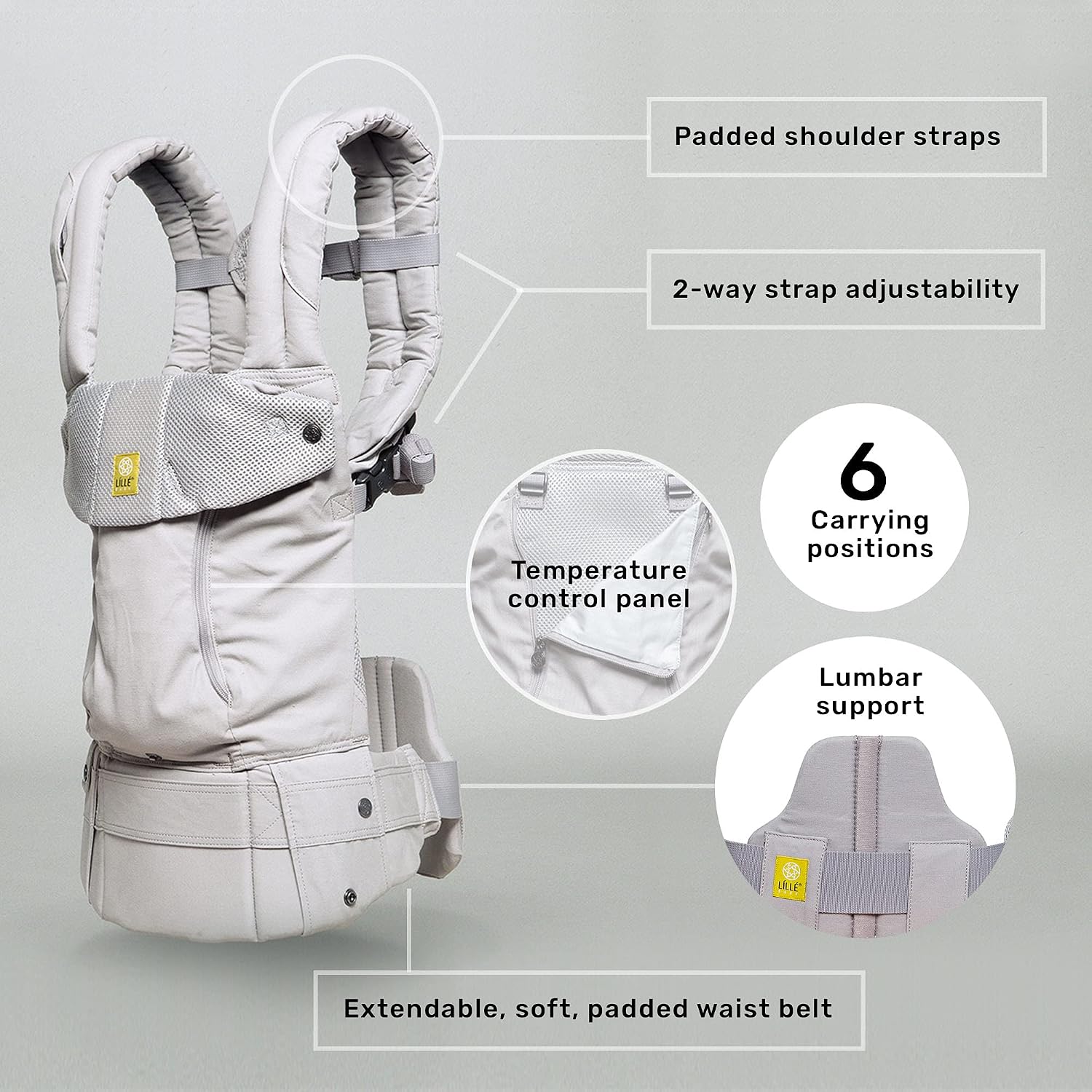 LÍLLÉbaby Complete All Seasons Ergonomic 6-in-1 Baby Carrier Infant to Toddler with Lumbar Support (7-45 Pounds), 360 Degree Baby Wearing & Multi-Position, Inward & Outward Facing (Stone)