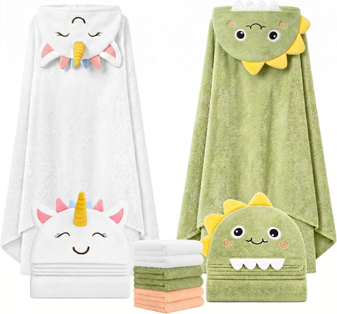 8 PCS Toddler Towels Set for Boy Girl 0-5 Year Essentials (Green & White)