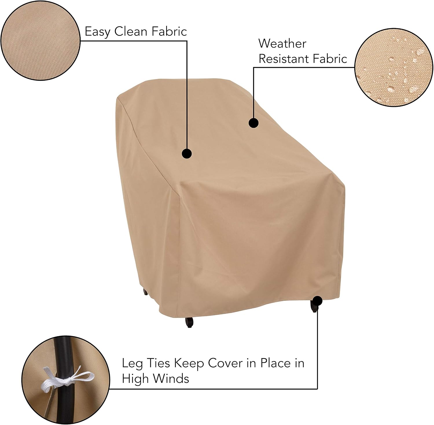 Modern Leisure Basics Patio Chair Cover - Weather-Resistant Fabric - Furniture Protection Perfect for Patio, Deck, and Porch - 27" L x 34" W x 31" H - Khaki