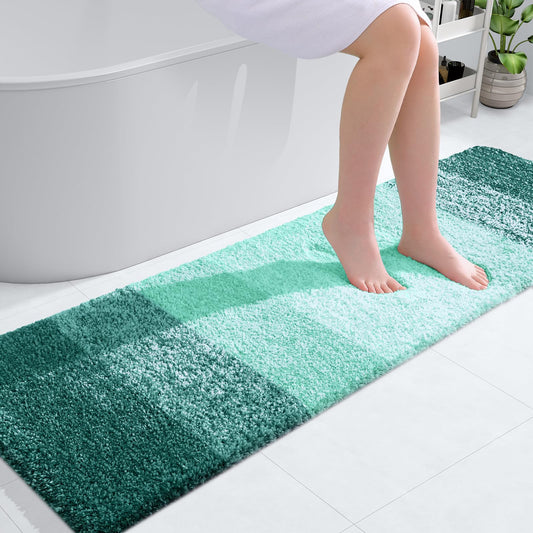 OLANLY Bathroom Rug Mat 59x17, Extra Soft and Absorbent Microfiber Bath Rugs, Non-Slip Plush Shaggy Bath Carpet, Machine Wash Dry, Bath Mats for Bathroom Floor, Tub and Shower, Blackish Green