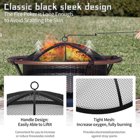 Fire Pit Spark Screen, Outdoor 36 Inch Round Fire Pit Screen with Foldable Hook and Marshmallow Sticks, Heavy Duty Steel Mesh Fire Pit Cover for Backyard, Beach, RV Camping