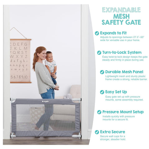 Regalo Safety 27.5"-50" Extra Wide Mesh Baby Gate, Doorways & Dooways