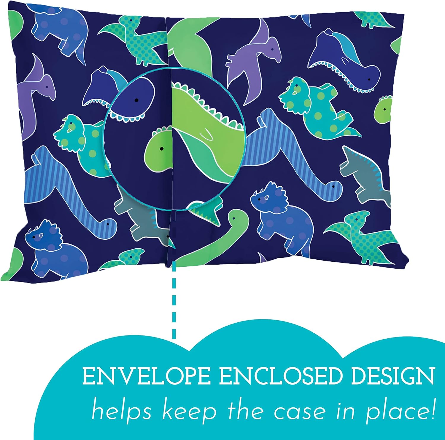 Little Sleepy Head Youth Pillow 16x22 with Hypoallergenic Cotton Pillow case Youth Pillows for Sleeping Age 5-10 - Snugly Designed Youth Neck Pillows for Travel, School and Bedtime - (Dinosaurs Blue)