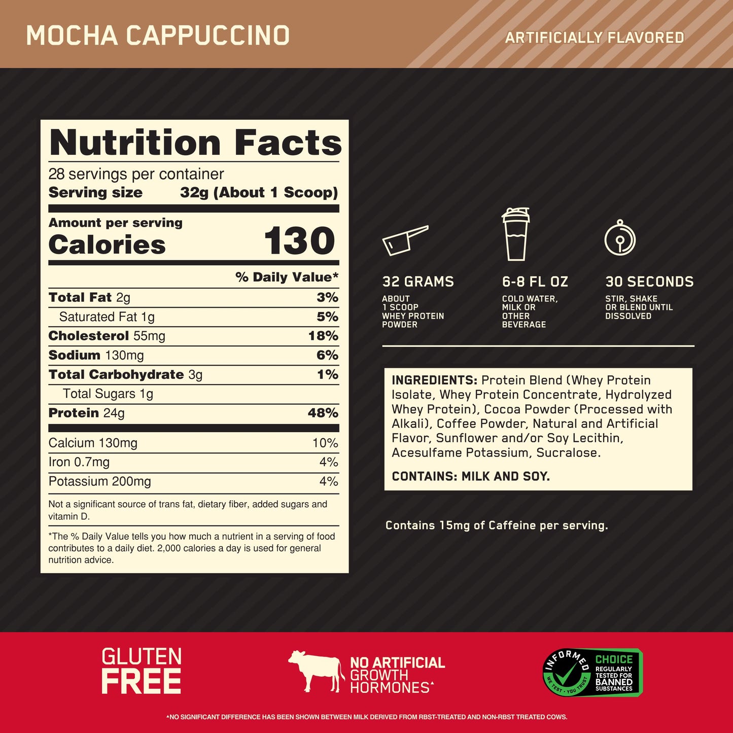 Optimum Nutrition Gold Standard 100% Whey Protein Powder, Mocha Cappuccino, 2 Pound (Packaging May Vary)