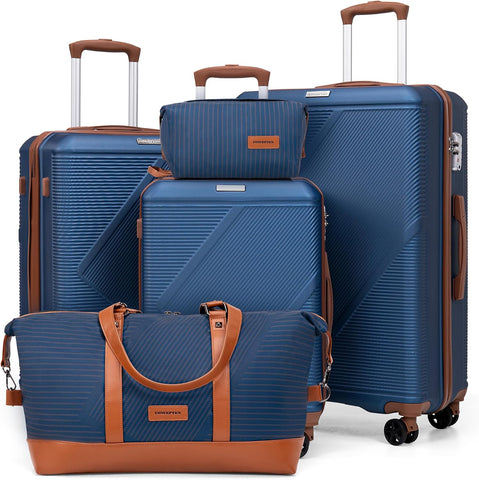 CONCEPTEN Luggage Sets 5 Piece, Hardside Spinner Suitcases with Wheels, Lightweight Carry On Luggage Set with TSA Lock, 20in 24in 28in ABS Hardshell Travel Set, Blue
