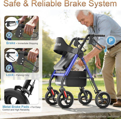 soundfuse Foldable Rollator Walkers for Seniors with 16" Ergonomic Arc Seat