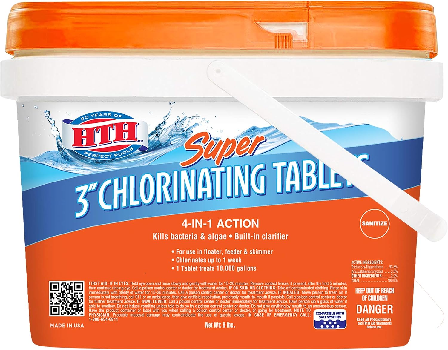 HTH 42043 Super 3" Chlorinating Tablets Swimming Pool Chlorine, 8 lbs