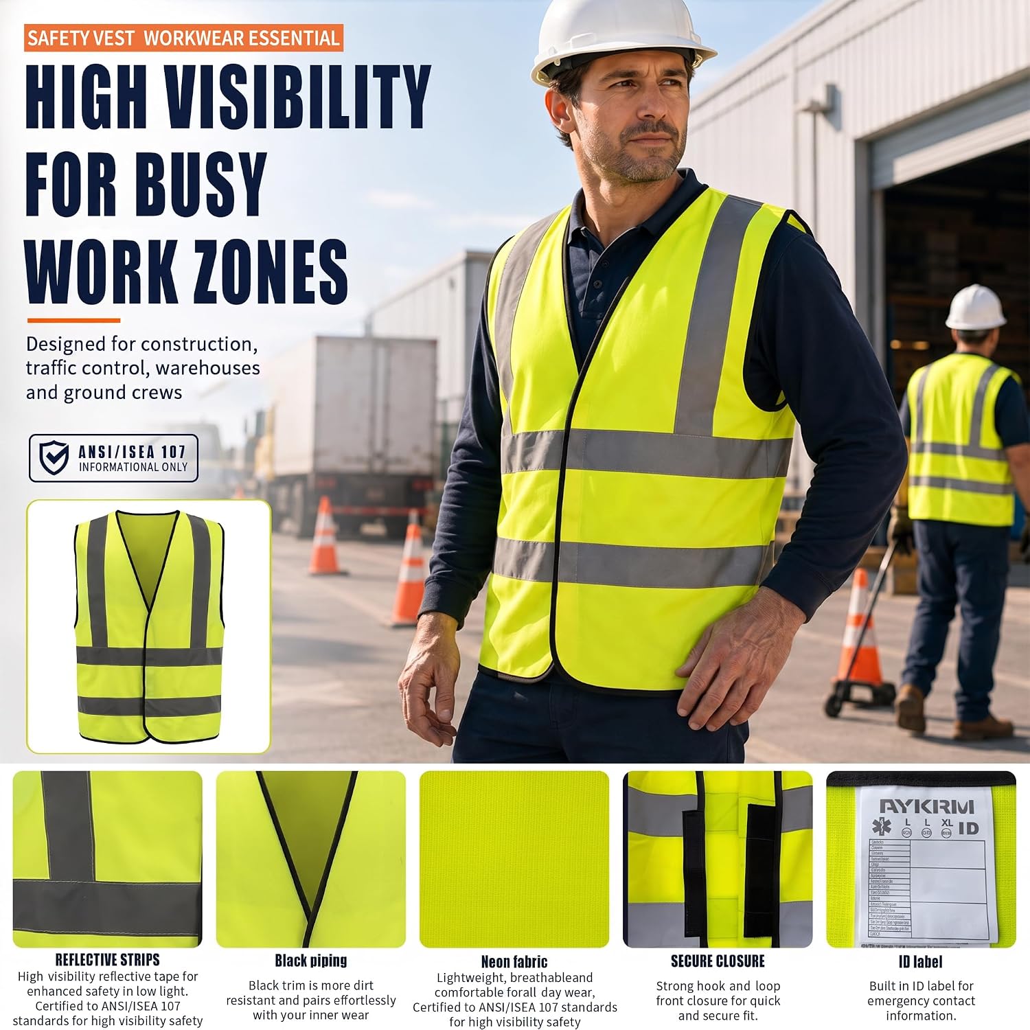 AYKRM 12 colour High visibility viz vest hi vis viz reflective work construction safety vest (XS-8XL)