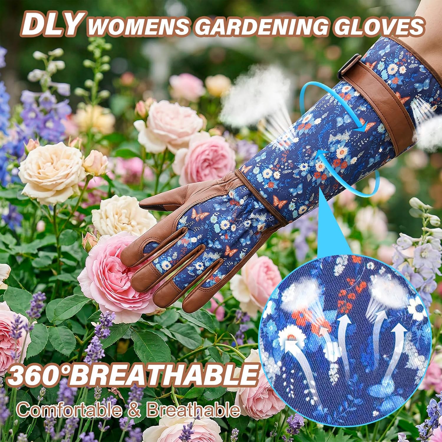 DLY Garden Gloves for Women,Gardening Gloves,Garden Gift for Lady,Brown,XL