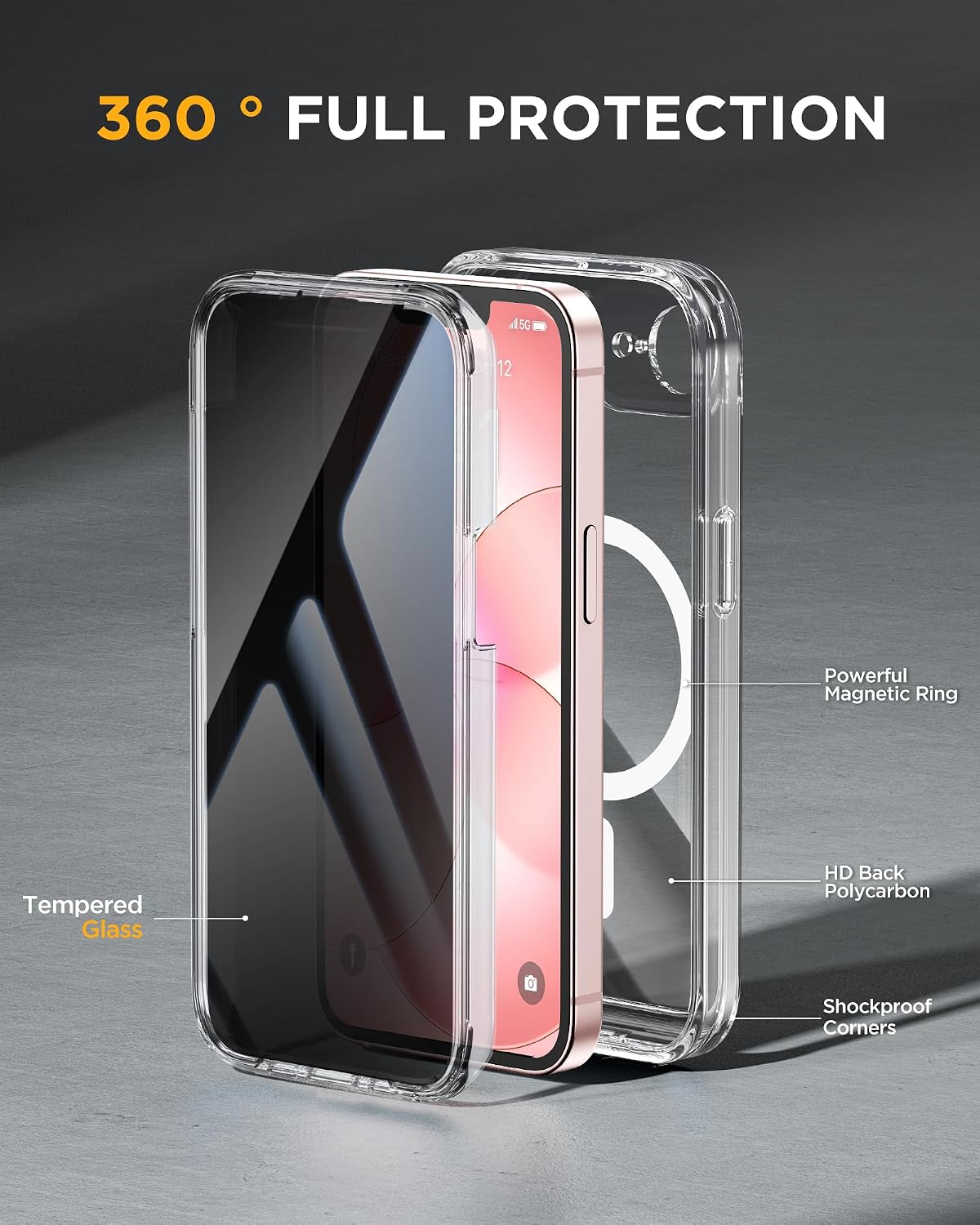 miracase for iPhone 17e & 16e Case with Built-in Private Screen Protector, [Magnetic with MagSafe] Full-Body Phone Cover Military Drop Proof 17 E/ 16 E Bumper 6.1 inch, Clear
