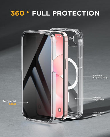 miracase for iPhone 17e & 16e Case with Built-in Private Screen Protector, [Magnetic with MagSafe] Full-Body Phone Cover Military Drop Proof 17 E/ 16 E Bumper 6.1 inch, Clear