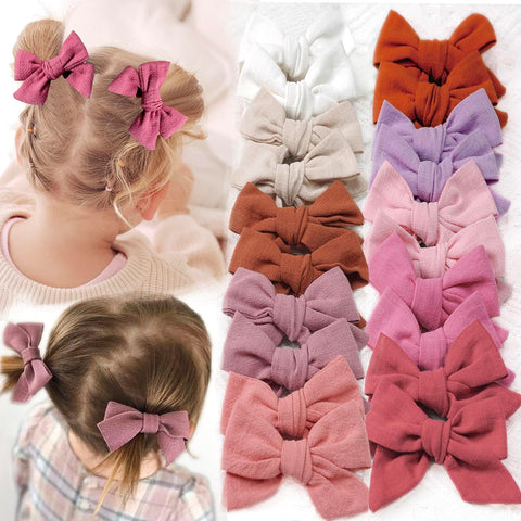 CÉLLOT Girls Hair Bows Linen Fabric 3.5" Bows Alligator Clips for Toddlers