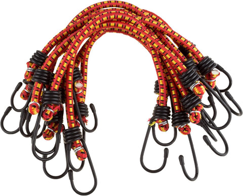Stalwart Bungee Cords with Hooks, Red, 12-Inch, 10-Pack