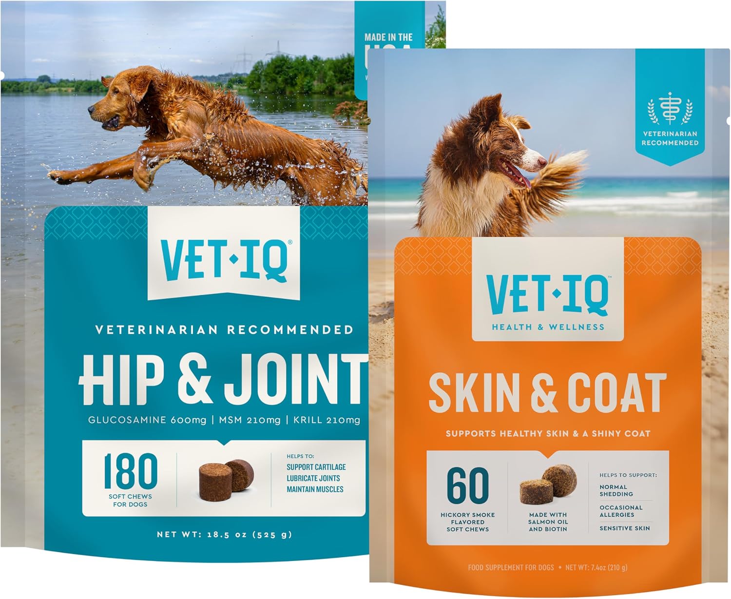 VetIQ Glucosamine Hip & Joint Supplement for Dogs, 180 Soft Chews, Joint Support Supplement with MSM and Krill, Dog Health Supplies Large & Small Breed, Chicken Flavored Chewables