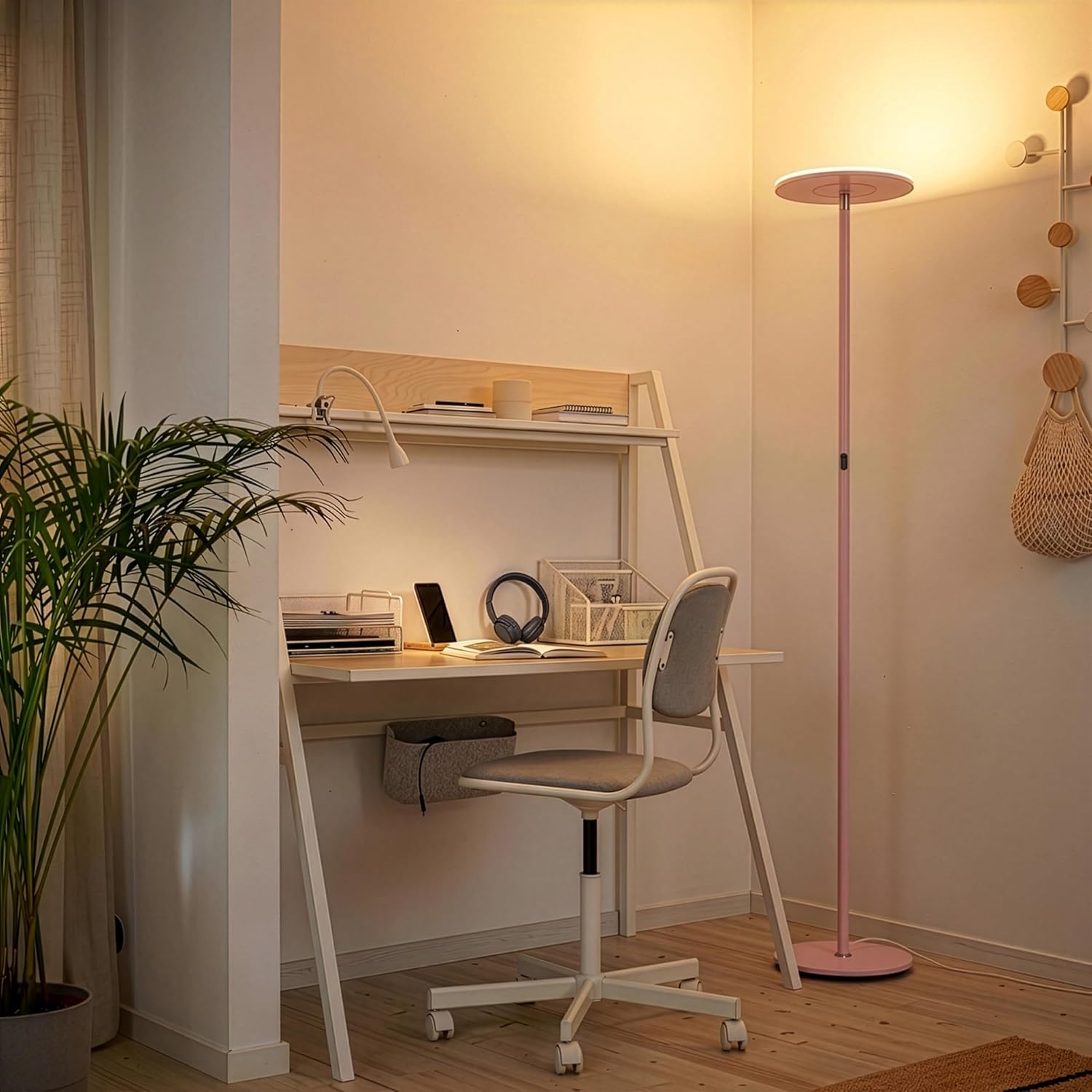Brightech Sky LED Floor lamp, Torchiere Super Bright Floor Lamp for Living Room Decor & Office - Dimmable, Tall Standing Lamp with Warm Light for Bedroom & Reading - Matte Pink