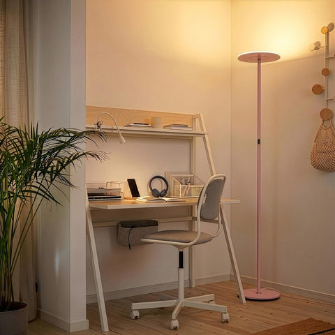 Brightech Sky LED Floor lamp, Torchiere Super Bright Floor Lamp for Living Room Decor & Office - Dimmable, Tall Standing Lamp with Warm Light for Bedroom & Reading - Matte Pink