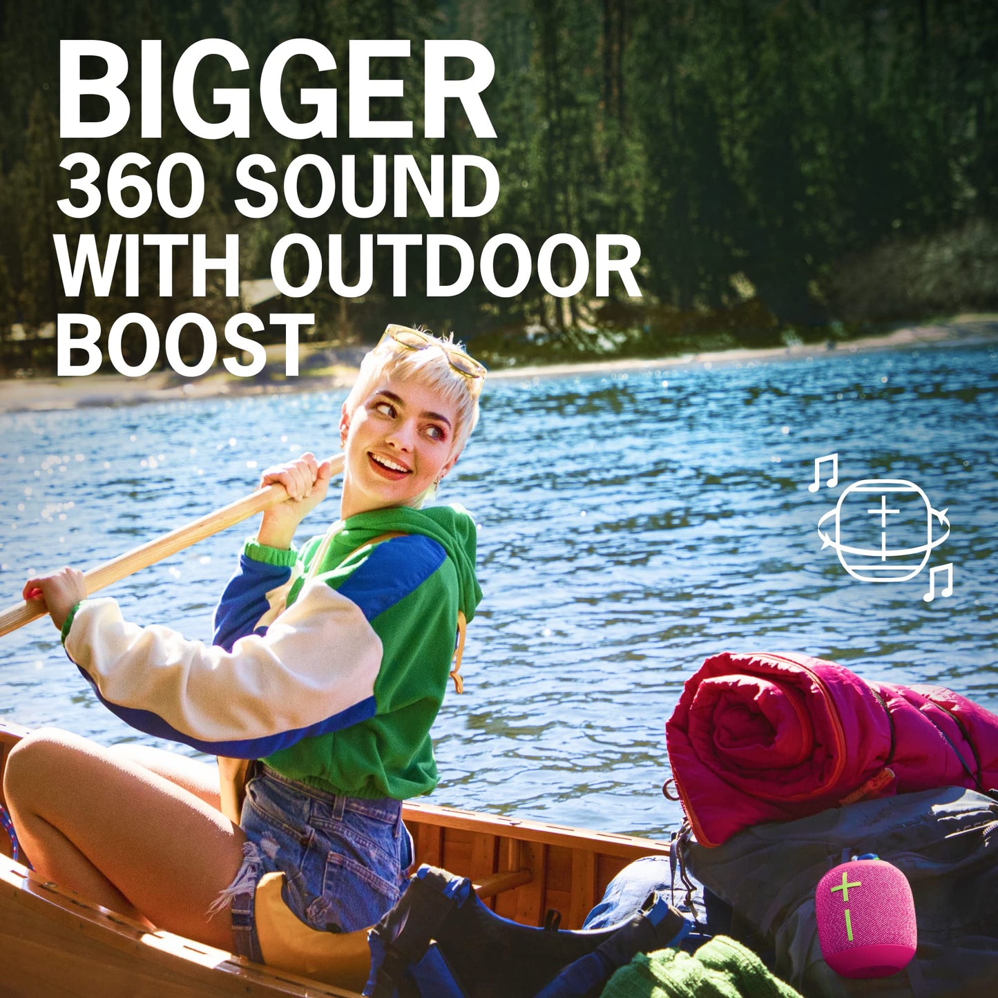 Ultimate Ears WONDERBOOM 3, Small Portable Wireless Bluetooth Speaker, Big Bass 360-Degree Sound for Outdoors, Waterproof, Dustproof IP67, Floatable, 131 ft Range - Hyper Pink