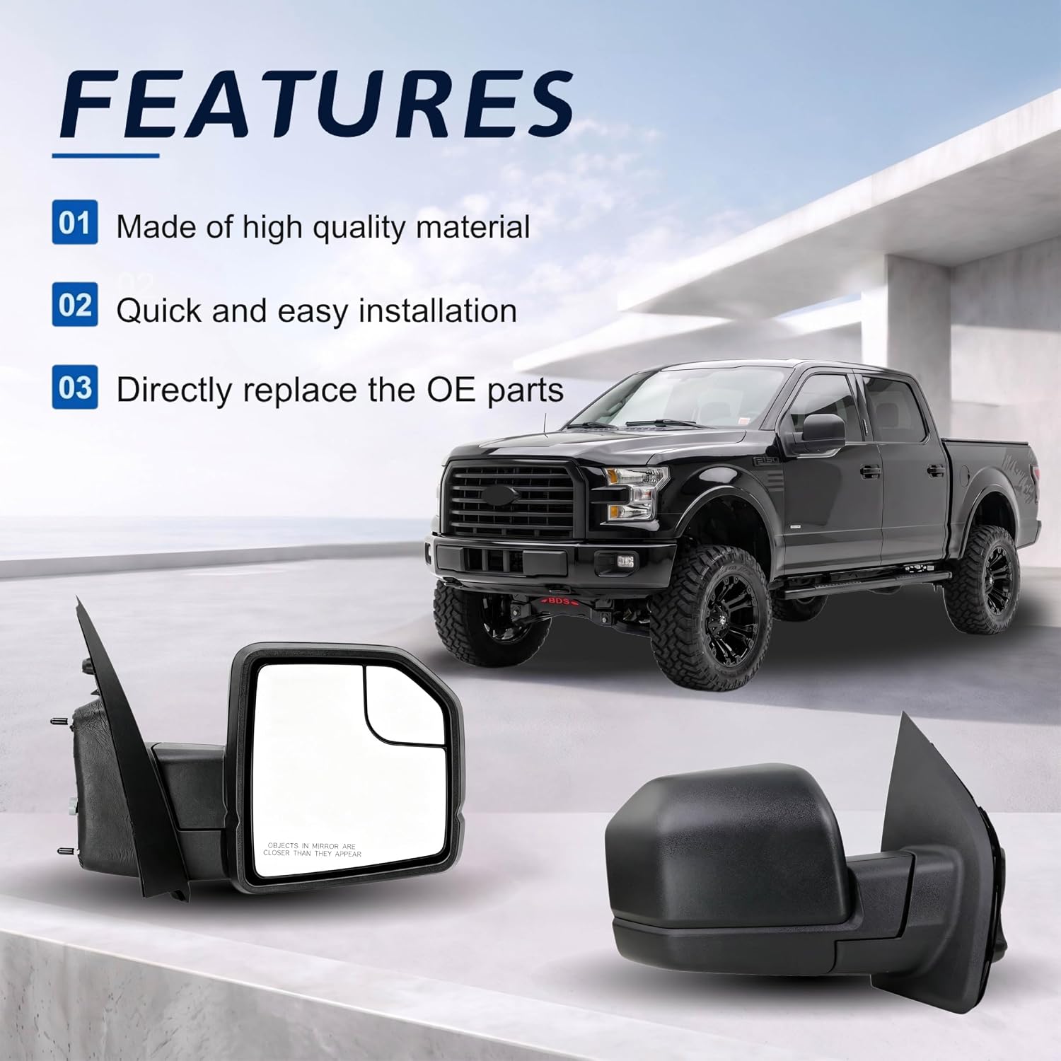 Right Passenger Side Door Mirror with Blind Spot Glass Power Fits 2015-2020 Ford F150 Without Turn Signal Light Non-Heated (3Pins) Replaces: ‎FL3Z17682AK