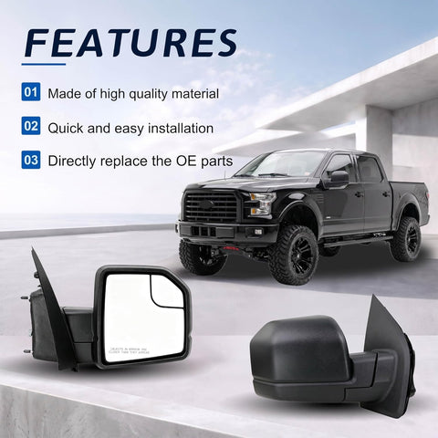Right Passenger Side Door Mirror with Blind Spot Glass Power Fits 2015-2020 Ford F150 Without Turn Signal Light Non-Heated (3Pins) Replaces: ‎FL3Z17682AK