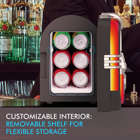 PROSCAN 6-Can Mini Personal Fridge Cooler, Built In Portable Speaker Jukebox Design – Home, Office or Dorm, Bluetooth Beverage Cooler with Removable Shelf – AC and Car Dual Power Cords