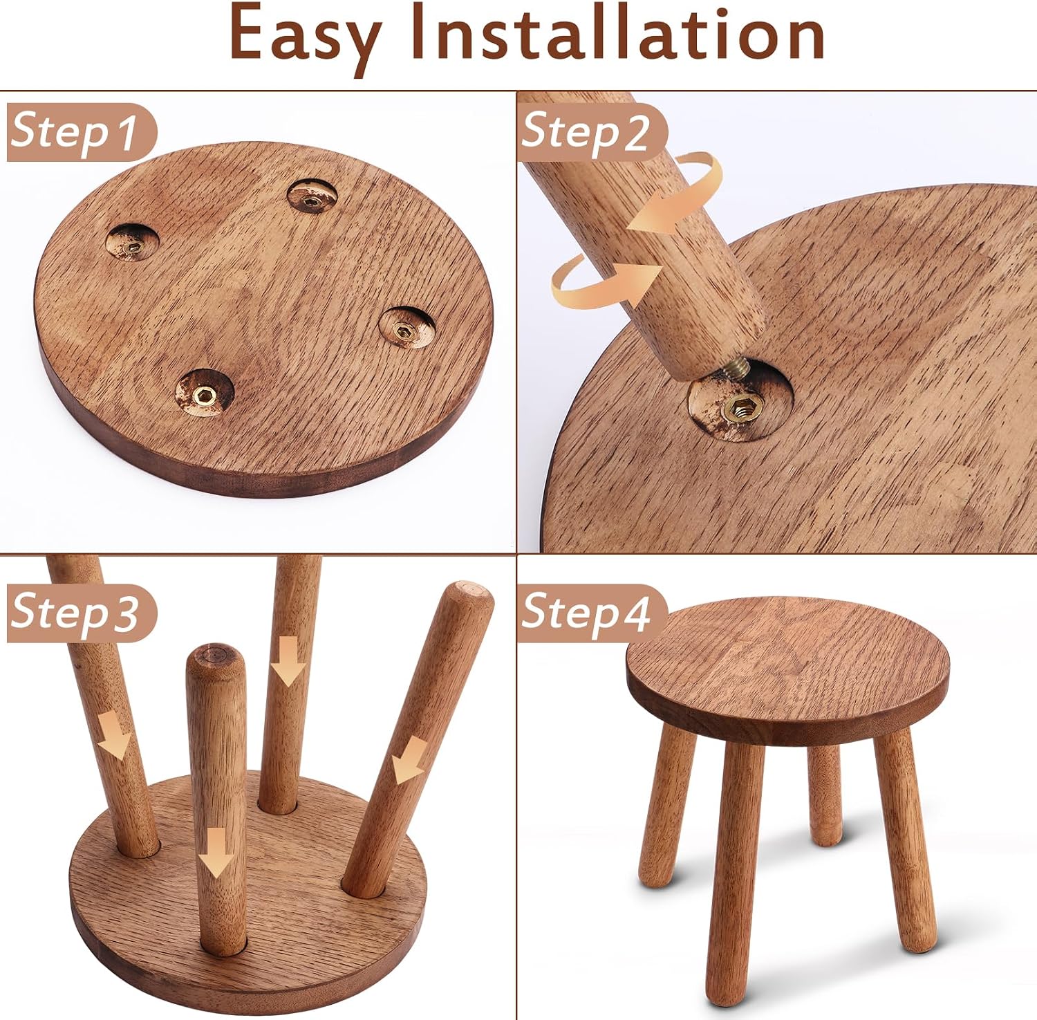 Solid Wooden Stool,Plant Stand,Step Stool,Light Walnut,11.8" H