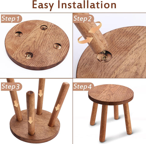 Solid Wooden Stool,Plant Stand,Step Stool,Light Walnut,11.8" H