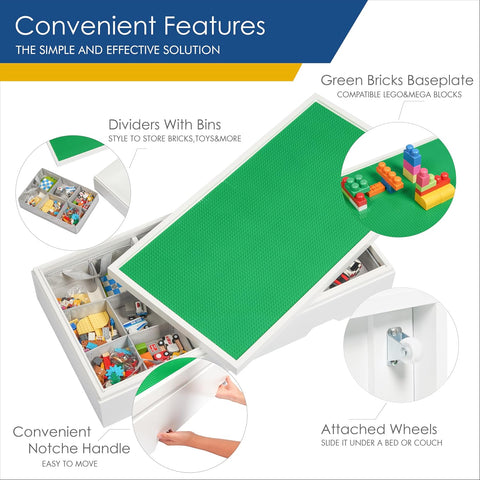 UTEX 3 in 1 Under Bed Kids Construction Play Table Compatible with Lego