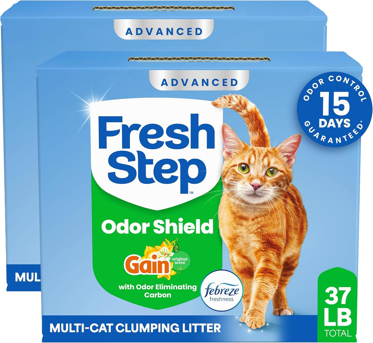Fresh Step Advanced Odor Shield Clumping Cat Litter with Gain, 18.5 lb, 2Pk
