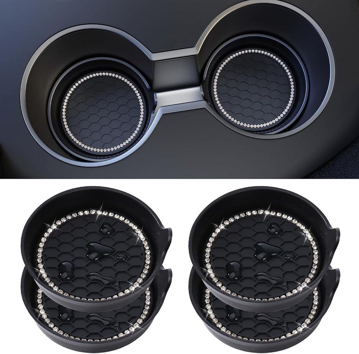 Amooca 4-Pack Car Cup Holder Coaster Bling Crystal Rhinestone Car Interior