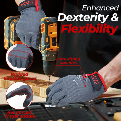 HANDLANDY Work Gloves for Men & Women, Utility Mechanic Working Gloves Touch Screen, Flexible Gardening Gloves for Yard