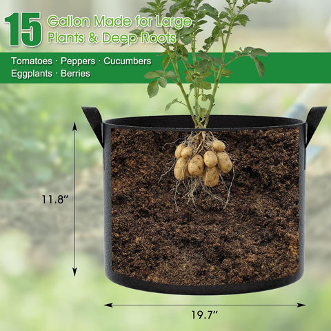 FEED GARDEN 15 Gallon Plant Grow Bags 4 Pack 300G Fabric Pots with Handles