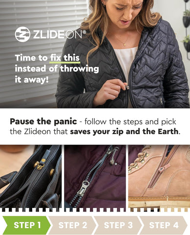 Zlideon Zipper Repair Kit for Metal Zippers Multipack - 4pcs - Black