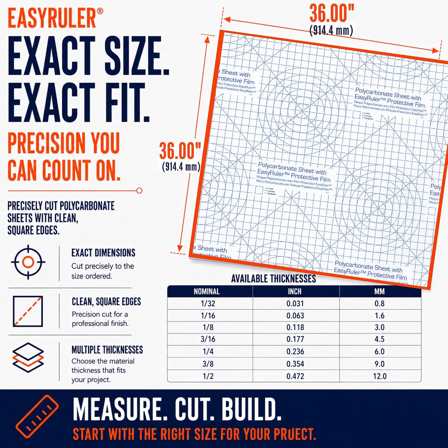 Polycarbonate Sheet 36 x 36 x 1/8 0.118" Clear Plastic, Replaces Plexiglass