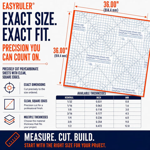 Polycarbonate Sheet 36 x 36 x 1/8 0.118" Clear Plastic, Replaces Plexiglass