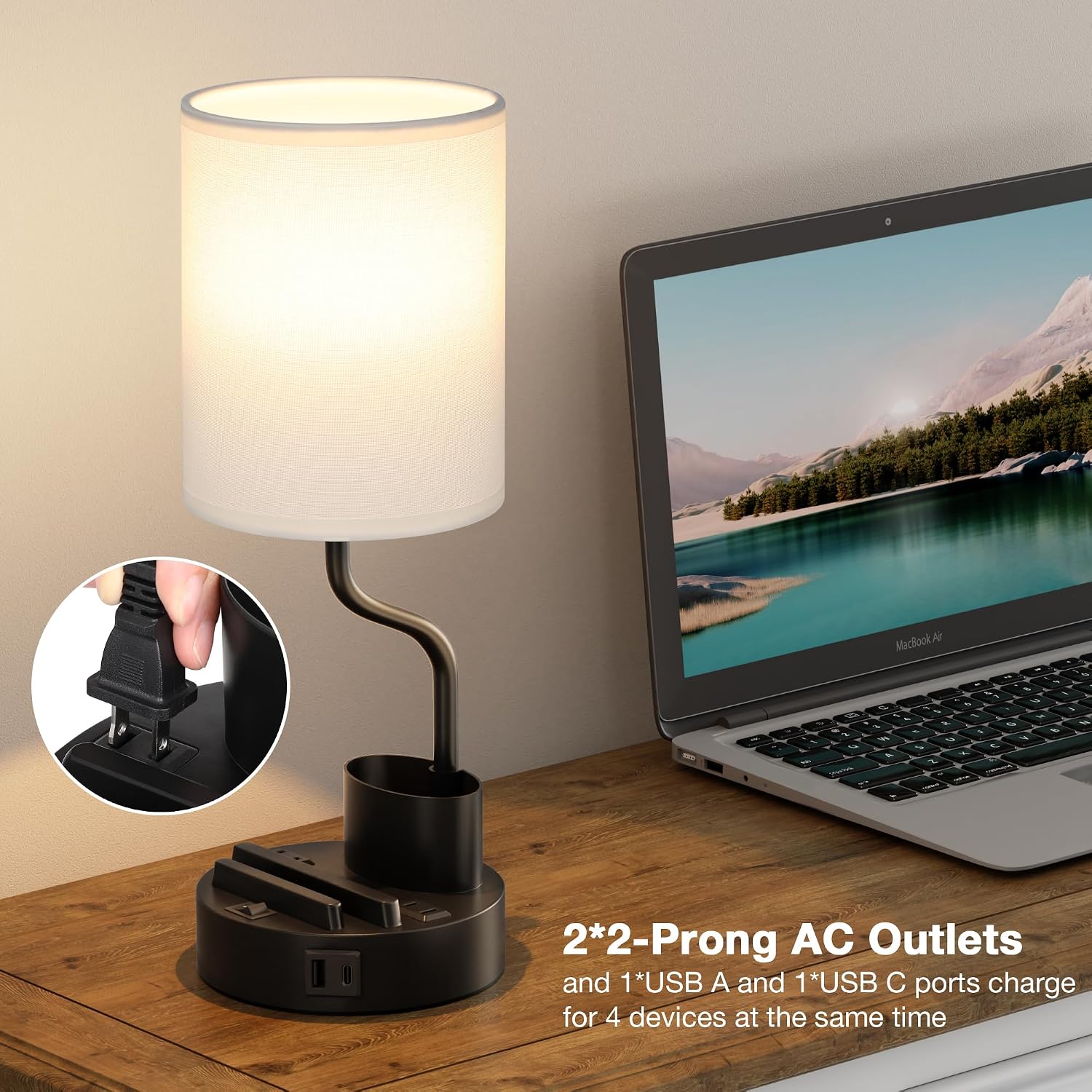 Fenmzee Bedside Lamps for Bedroom Set of 2 - Table Desk Lamp for Nightstand