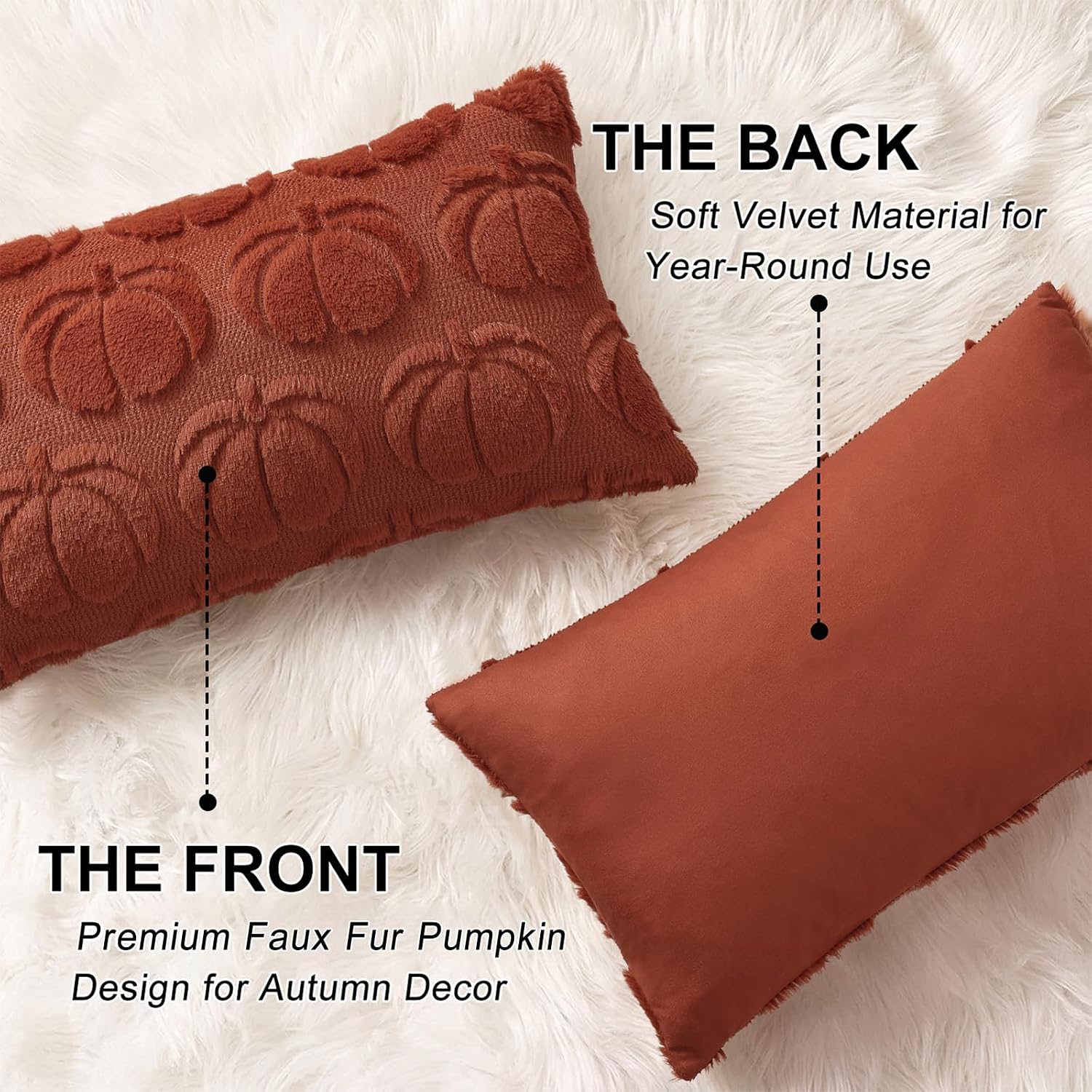 decorUhome Fall Rust Pumpkin Faux Fur Throw Pillow Covers 12x20 Set of 2