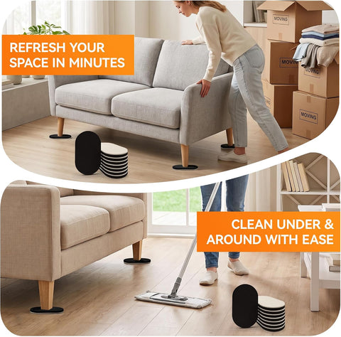 Furniture Sliders for Hardwood Floors, Save 80% Effort Safely and Easily, The Glide Tool Set for Heavy Furniture and Appliances, Reusable Floor Protectors and Moving Pads (8 Pack 6" × 3.5" Slider)